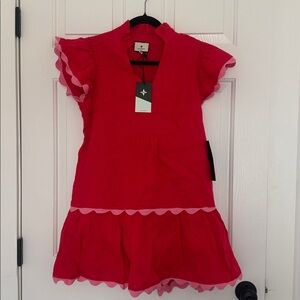 TUCKERNUCK NWT HIBISCUS RED LINEN FLUTTER SLEEVE BELLA DRESS